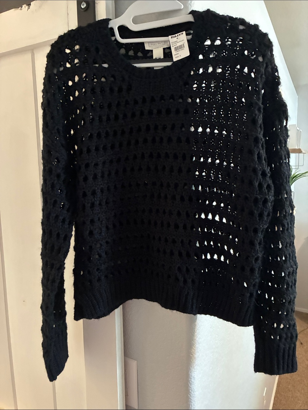 NWT!! Full Tilt Black Open-Knit Crewneck Sweater